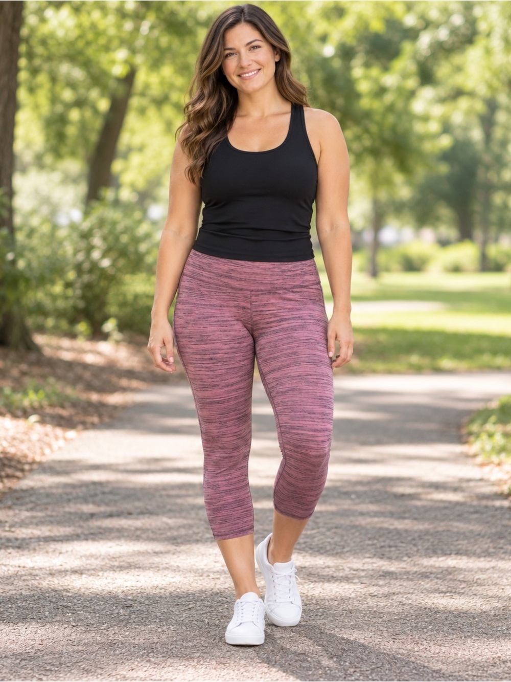 RBX Womens M Pink Black Space Dye Capri Leggings Cotton Blend Yoga Stretch